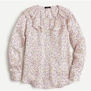 NWT J. Crew Women's Satin Ruffle Top in Field Day Print Ivory Pink Size X Small